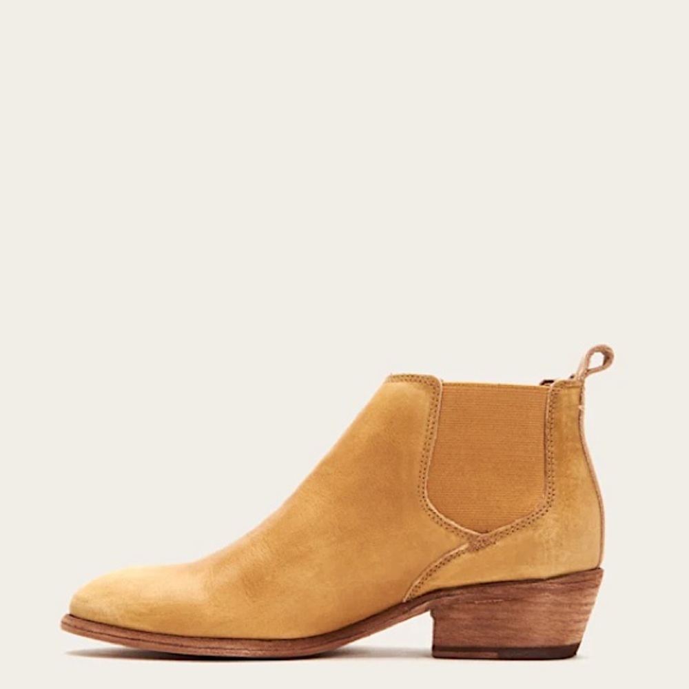 Frye Carson Chelsea Marigold Tan Leather Low Heel Casual Everyday Ankle Boots - Picture 4 of 8